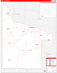 Twin Falls County, ID Wall Map Zip Code Red Line Style 2024